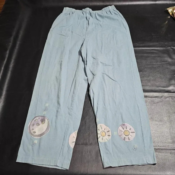 Blue Fish Womens Green Hand Painted Stretch Pants Lagenlook 1 16‎ - Picture 1 of 4